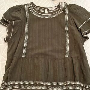 Loft green and white blouse